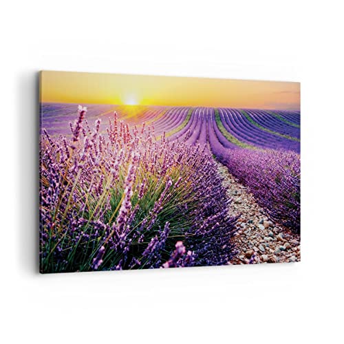 Wandbilder Dekoration Wohnzimmer Feld Lavendel Sonne Bilder auf Leinwand 120x80cm Leinwandbild Schlafzimmer Küche Deko Wand Kunstdruck Art Groß XXL Wanddeko Bild Wall Decor Canvas AA120x80-4703 von ARTTOR