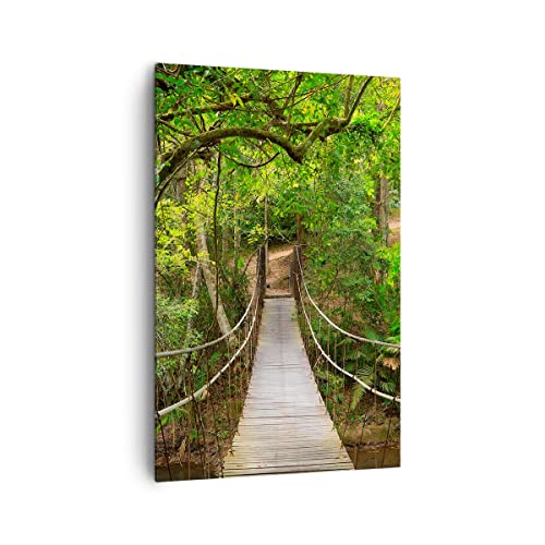 Wandbilder Dekoration Wohnzimmer Fußgängerbrücke Wald Abenteuer Bilder auf Leinwand 80x120cm Leinwandbild mit Rahmen Schlafzimmer Deko Wand Kunstdruck Art Groß XXL Wanddeko Bild Canvas PA80x120-2678 von ARTTOR