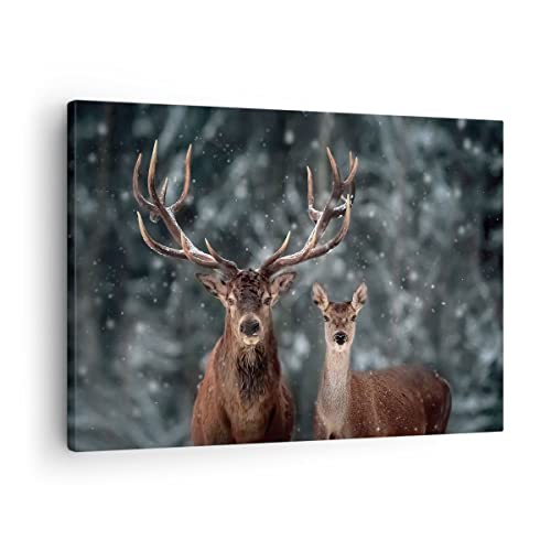 Bilder auf Leinwand Hirsch Rentier Reh Leinwandbild mit Rahmen 70x50cm Wandbilder Dekoration Wohnzimmer Schlafzimmer Küche Deko Klein Wanddeko Bild Wand Kunstdruck Art Wall Decor Canvas AA70x50-5060 von ARTTOR