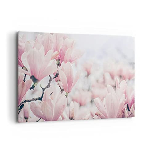 Wandbilder Dekoration Wohnzimmer Magnolie Blumen Rosa Bilder auf Leinwand 120x80cm Leinwandbild Schlafzimmer Küche Deko Wand Kunstdruck Art Groß XXL Wanddeko Bild Wall Decor Canvas AA120x80-4396 von ARTTOR