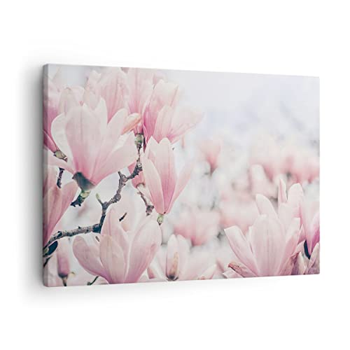 Bilder auf Leinwand Magnolie Blumen Rosa Leinwandbild mit Rahmen 70x50cm Wandbilder Dekoration Wohnzimmer Schlafzimmer Küche Deko Klein Wanddeko Bild Wand Kunstdruck Art Wall Decor Canvas AA70x50-4396 von ARTTOR