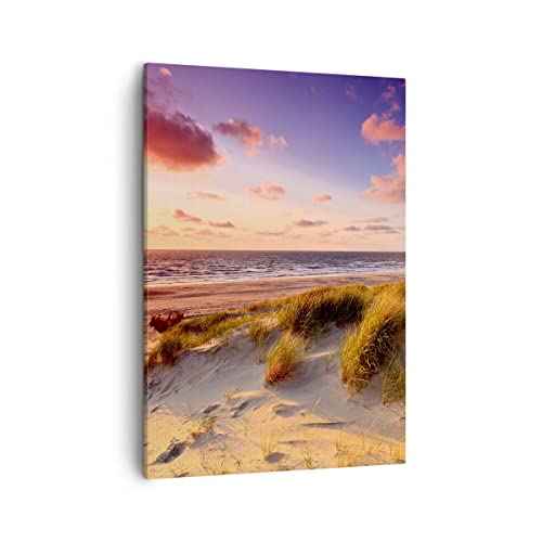 Bilder auf Leinwand Meer Strand Düne Leinwandbild mit Rahmen 50x70cm Wandbilder Dekoration Wohnzimmer Schlafzimmer Küche Deko Groß Wanddeko Bild Wand Kunstdruck Art Wall Decor Canvas PA50x70-3540 von ARTTOR