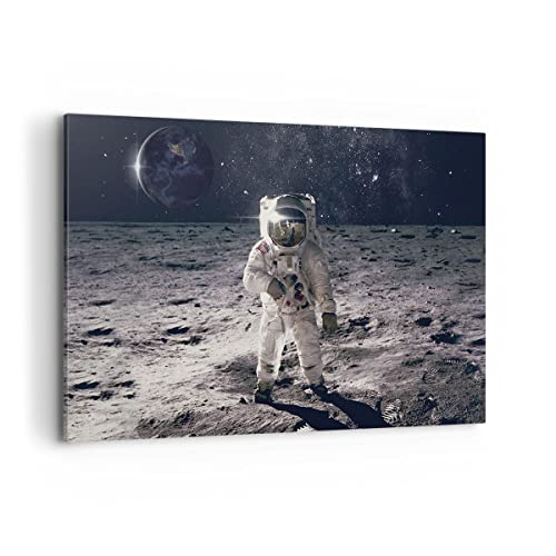 Wandbilder Dekoration Wohnzimmer Mond Erde Astronaut Bilder auf Leinwand 120x80cm Leinwandbild Schlafzimmer Küche Deko Wand Kunstdruck Art Groß XXL Wanddeko Bild Wall Decor Canvas AA120x80-4882 von ARTTOR