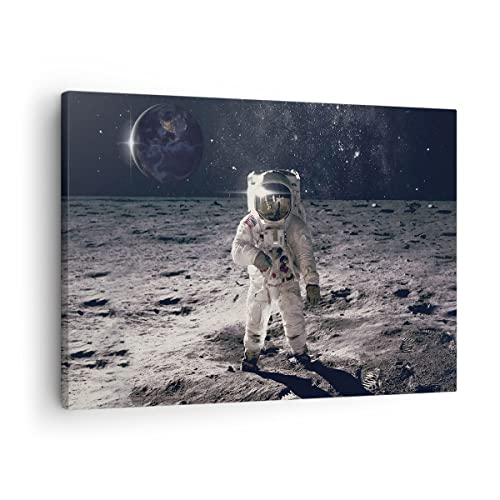 Bilder auf Leinwand Mond Erde Astronaut Leinwandbild mit Rahmen 70x50cm Wandbilder Dekoration Wohnzimmer Schlafzimmer Küche Deko Klein Wanddeko Bild Wand Kunstdruck Art Wall Decor Canvas AA70x50-4882 von ARTTOR