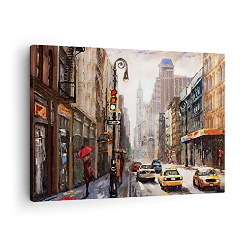 Bilder auf Leinwand New York Aquarell Leinwandbild mit Rahmen 70x50cm Wandbilder Dekoration Wohnzimmer Schlafzimmer Küche Deko Klein Wanddeko Bild Wand Kunstdruck Art Wall Decor Canvas AA70x50-4590 von ARTTOR