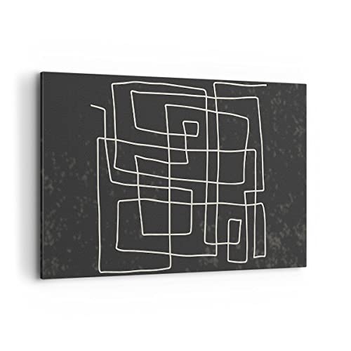 Wandbilder Dekoration Wohnzimmer Schwarzweiß Labyrinth Linie Bilder auf Leinwand 120x80cm Leinwandbild Schlafzimmer Deko Wand Kunstdruck Art Groß XXL Wanddeko Bild Wall Decor Canvas AA120x80-5110 von ARTTOR