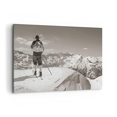 ARTTOR Bilder auf Leinwand 100x70cm Leinwandbild Skifahrer Bayern Sepia Groß Wanddeko Bild Schlafzimmer Küche Deko Wandbilder Dekoration Wohnzimmer Wall Decor Canvas Wand Kunstdruck Art AA100x70-4192 von ARTTOR