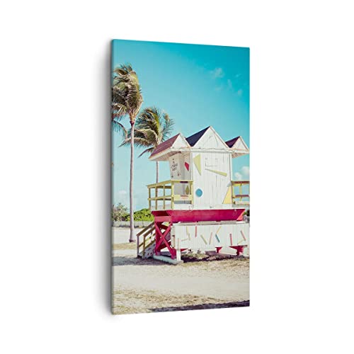 Bilder auf Leinwand Strand Miami Florida Leinwandbild mit Rahmen 45x80cm Wandbilder Dekoration Wohnzimmer Schlafzimmer Küche Deko Klein Wanddeko Bild Wand Kunstdruck Art Wall Decor Canvas PA45x80-4332 von ARTTOR