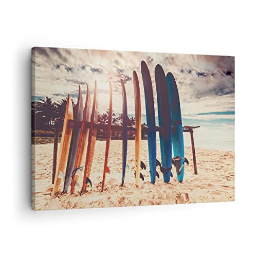 Bilder auf Leinwand Surfen Strand Board Leinwandbild mit Rahmen 70x50cm Wandbilder Dekoration Wohnzimmer Schlafzimmer Küche Deko Klein Wanddeko Bild Wand Kunstdruck Art Wall Decor Canvas AA70x50-4992 von ARTTOR