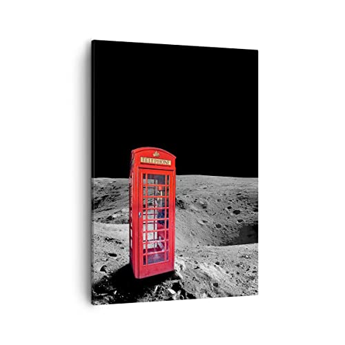 Bilder auf Leinwand Telefon london Mond Astronaut Leinwandbild mit Rahmen 50x70cm Wandbilder Dekoration Wohnzimmer Schlafzimmer Küche Deko Groß Wanddeko Bild Wand Kunstdruck Art Canvas PA50x70-3181 von ARTTOR