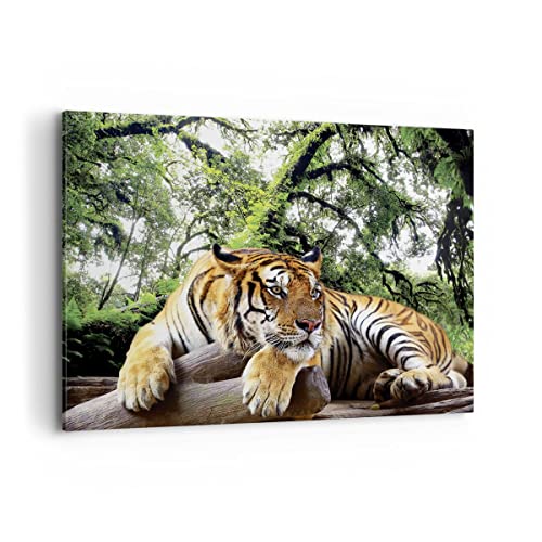 ARTTOR Bilder auf Leinwand 100x70cm Leinwandbild Tiger Dschungel Ruhe Groß Wanddeko Bild Schlafzimmer Küche Deko Wandbilder Dekoration Wohnzimmer Wall Decor Canvas Wand Kunstdruck Art AA100x70-4166 von ARTTOR