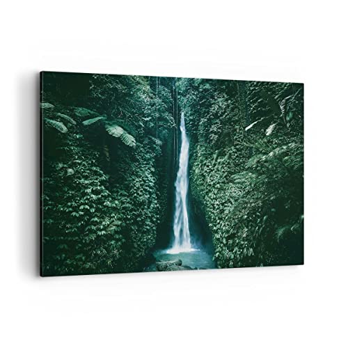 Bilder auf Leinwand 100x70cm Leinwandbild Tropen Wasserfall Dschungel Groß Wanddeko Bild Schlafzimmer Küche Deko Wandbilder Dekoration Wohnzimmer Wall Decor Canvas Wand Kunstdruck Art AA100x70-5103 von ARTTOR