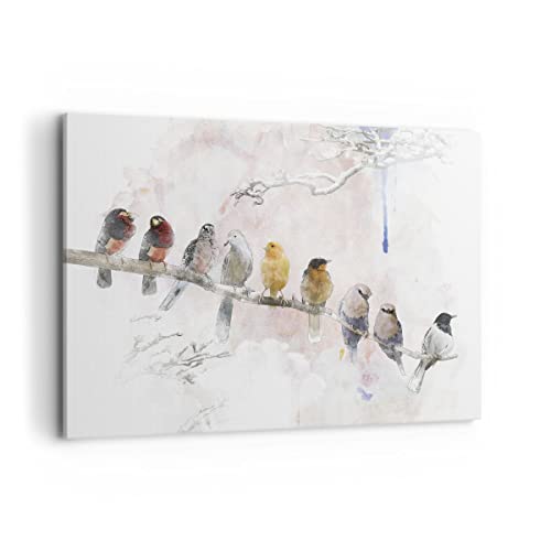 Wandbilder Dekoration Wohnzimmer Vögel Kanarienvogel Zweig Bilder auf Leinwand 120x80cm Leinwandbild Schlafzimmer Küche Deko Wand Kunstdruck Art Groß XXL Wanddeko Bild Wall Decor Canvas AA120x80-4175 von ARTTOR