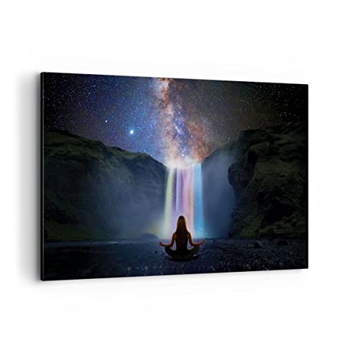 Wandbilder Dekoration Wohnzimmer Wasserfall die Sterne Meditation Bilder auf Leinwand 120x80cm Leinwandbild Schlafzimmer Deko Wand Kunstdruck Art Groß XXL Wanddeko Bild Wall Decor Canvas AA120x80-4774 von ARTTOR