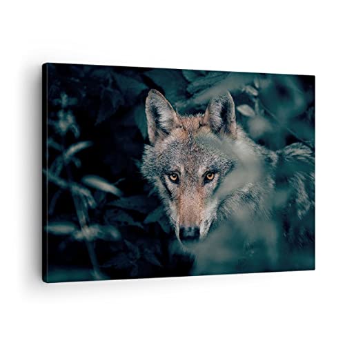 Bilder auf Leinwand Wolf Wald Raubtier Leinwandbild mit Rahmen 70x50cm Wandbilder Dekoration Wohnzimmer Schlafzimmer Küche Deko Klein Wanddeko Bild Wand Kunstdruck Art Wall Decor Canvas AA70x50-5053 von ARTTOR