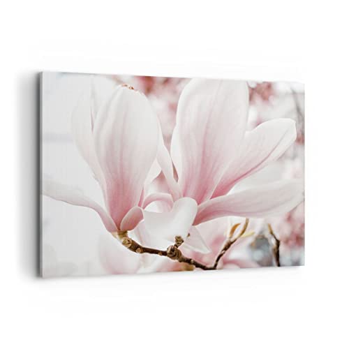 ARTTOR Bilder auf Leinwand 100x70cm Leinwandbild Zweig Magnolie Blume Groß Wanddeko Bild Schlafzimmer Küche Deko Wandbilder Dekoration Wohnzimmer Wall Decor Canvas Wand Kunstdruck Art AA100x70-4538 von ARTTOR