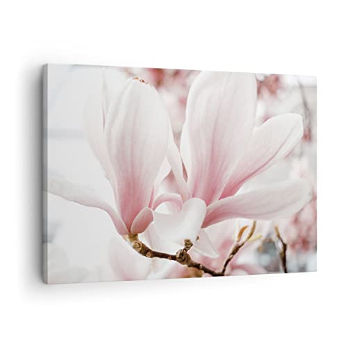 Bilder auf Leinwand Zweig Magnolie Blume Leinwandbild mit Rahmen 70x50cm Wandbilder Dekoration Wohnzimmer Schlafzimmer Küche Deko Klein Wanddeko Bild Wand Kunstdruck Art Wall Decor Canvas AA70x50-4538 von ARTTOR