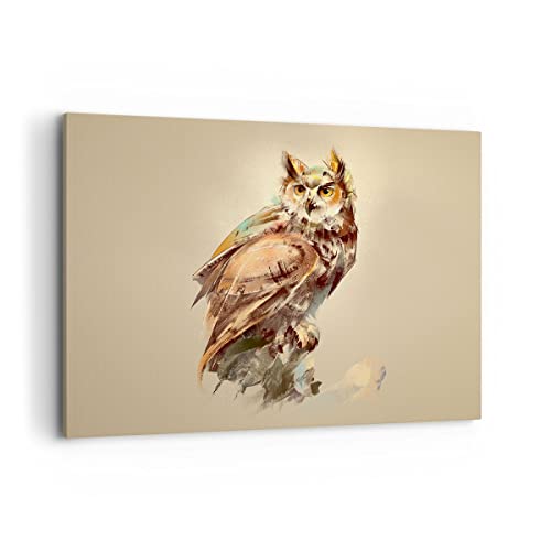 Bilder auf Leinwand 100x70cm Leinwandbild mit Rahmen Eule Vogel Natur Groß Wanddeko Bild Schlafzimmer Küche Deko Wandbilder Dekoration Wohnzimmer Wall Decor Canvas Wand Kunstdruck Art AA100x70-3856 von ARTTOR