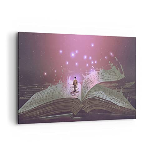 Bilder auf Leinwand 100x70cm Leinwandbild mit Rahmen Fantasy Buch Groß Wanddeko Bild Schlafzimmer Küche Deko Wandbilder Dekoration Wohnzimmer Wall Decor Canvas Wand Kunstdruck Art AA100x70-4010 von ARTTOR