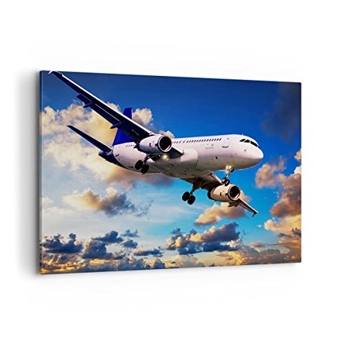 Bilder auf Leinwand 100x70cm Leinwandbild Flugzeug Flug Reise Fahrzeug Groß Wanddeko Bild Schlafzimmer Küche Deko Wandbilder Dekoration Wohnzimmer Wall Decor Canvas Wand Kunstdruck Art AA100x70-2445 von ARTTOR