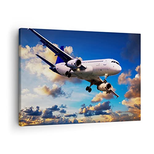 Bilder auf Leinwand Flugzeug Flug Reise Fahrzeug Leinwandbild 70x50cm Wandbilder Dekoration Wohnzimmer Schlafzimmer Küche Deko Klein Wanddeko Bild Wand Kunstdruck Art Wall Decor Canvas AA70x50-2445 von ARTTOR