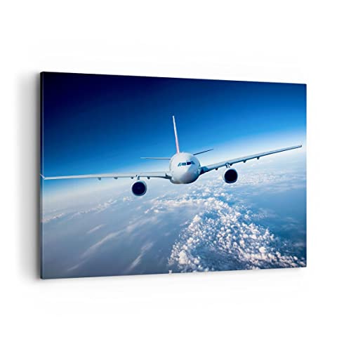 Bilder auf Leinwand 100x70cm Leinwandbild Flugzeug himmel wolken flug Groß Wanddeko Bild Schlafzimmer Küche Deko Wandbilder Dekoration Wohnzimmer Wall Decor Canvas Wand Kunstdruck Art AA100x70-2723 von ARTTOR