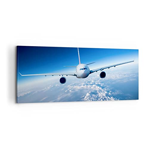 Wandbilder Dekoration Wohnzimmer Flugzeug himmel wolken flug Panorama Bilder auf Leinwand 120x50cm Leinwandbild Schlafzimmer Wand Kunstdruck Art Groß Wanddeko Bild Wall Decor Canvas AB120x50-2723 von ARTTOR