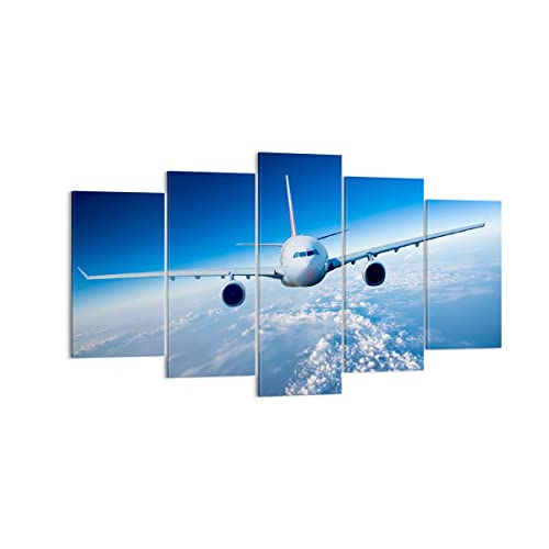 Wandbilder Dekoration Wohnzimmer Flugzeug himmel wolken flug Bilder auf Leinwand 160x85cm Leinwandbild Schlafzimmer Set 5 teilige Wand Kunstdruck Art Groß XXL Wanddeko Bild Canvas EA160x85-2723 von ARTTOR