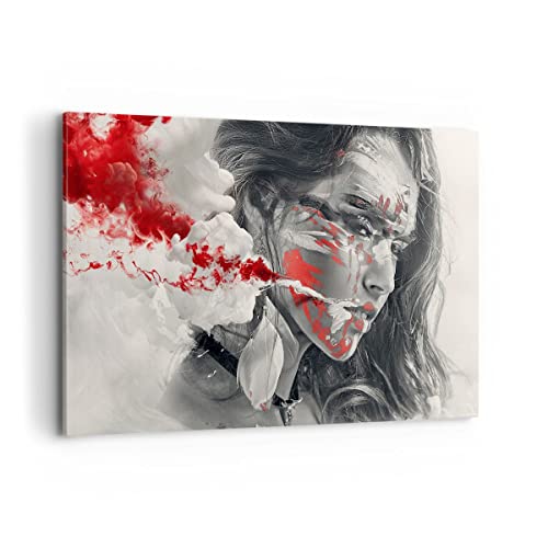 Wandbilder Dekoration Wohnzimmer Frau Gesicht Kunst Bilder auf Leinwand 120x80cm Leinwandbild Schlafzimmer Küche Deko Wand Kunstdruck Art Groß XXL Wanddeko Bild Wall Decor Canvas AA120x80-3867 von ARTTOR