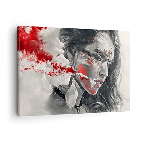 Bilder auf Leinwand Frau Gesicht Kunst Leinwandbild mit Rahmen 70x50cm Wandbilder Dekoration Wohnzimmer Schlafzimmer Küche Deko Klein Wanddeko Bild Wand Kunstdruck Art Wall Decor Canvas AA70x50-3867 von ARTTOR