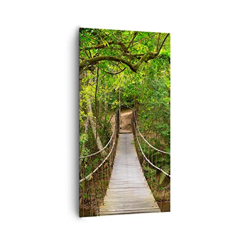 Wandbilder Dekoration Wohnzimmer Fußgängerbrücke Wald Abenteuer Bilder auf Leinwand 65x120cm Leinwandbild mit Rahmen Schlafzimmer Küche Deko Wand Kunstdruck Art Wanddeko Bild Wall Canvas PA65x120-2678 von ARTTOR