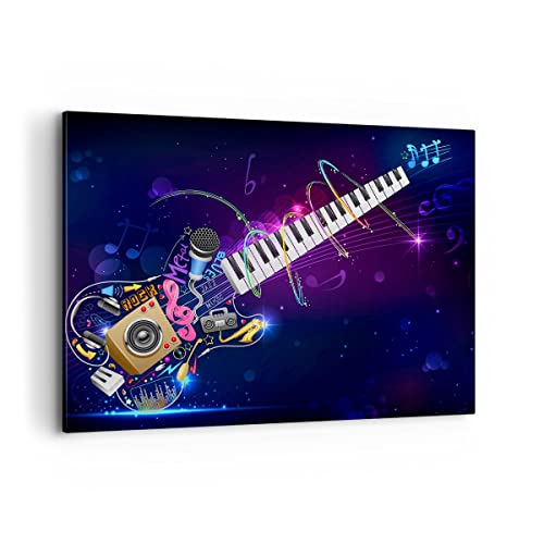 Bilder auf Leinwand 100x70cm Leinwandbild Gitarre Instrument Musik Notiz Groß Wanddeko Bild Schlafzimmer Küche Deko Wandbilder Dekoration Wohnzimmer Wall Decor Canvas Wand Kunstdruck Art AA100x70-2724 von ARTTOR