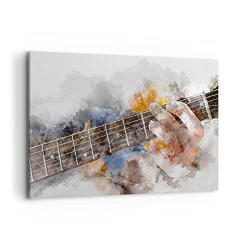 Bilder auf Leinwand 100x70cm Leinwandbild mit Rahmen Gitarre Musik Groß Wanddeko Bild Schlafzimmer Küche Deko Wandbilder Dekoration Wohnzimmer Wall Decor Canvas Wand Kunstdruck Art AA100x70-3448 von ARTTOR