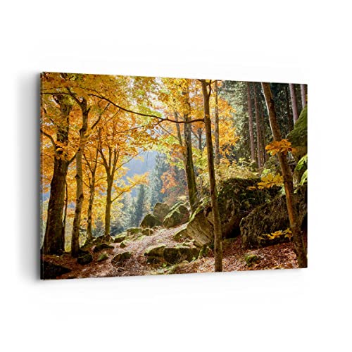 Wandbilder Dekoration Wohnzimmer Herbst berg wald natur Bilder auf Leinwand 120x80cm Leinwandbild Schlafzimmer Küche Deko Wand Kunstdruck Art Groß XXL Wanddeko Bild Wall Decor Canvas AA120x80-2713 von ARTTOR