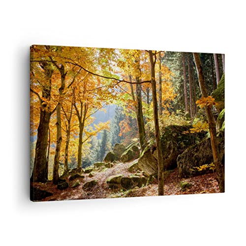 ARTTOR Bilder auf Leinwand Herbst berg wald natur Leinwandbild 70x50cm Wandbilder Dekoration Wohnzimmer Schlafzimmer Küche Deko Klein Wanddeko Bild Wand Kunstdruck Art Wall Decor Canvas AA70x50-2713 von ARTTOR