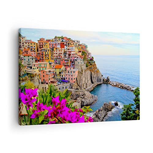 Bilder auf Leinwand Italien küste felsen landschaft Leinwandbild 70x50cm Wandbilder Dekoration Wohnzimmer Schlafzimmer Küche Deko Klein Wanddeko Bild Wand Kunstdruck Art Wall Decor Canvas AA70x50-2684 von ARTTOR