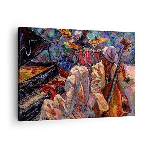 Bilder auf Leinwand Jazz Musik Band Leinwandbild mit Rahmen 70x50cm Wandbilder Dekoration Wohnzimmer Schlafzimmer Küche Deko Klein Wanddeko Bild Wand Kunstdruck Art Wall Decor Canvas AA70x50-3481 von ARTTOR