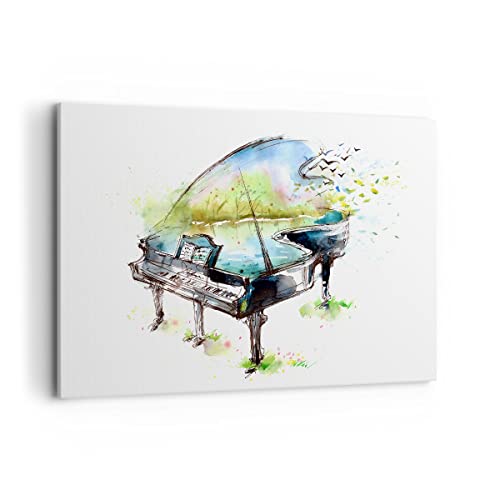 Wandbilder Dekoration Wohnzimmer Klavier Natur Musik Eleganz Bilder auf Leinwand 120x80cm Leinwandbild Schlafzimmer Deko Wand Kunstdruck Art Groß XXL Wanddeko Bild Wall Decor Canvas AA120x80-3034 von ARTTOR