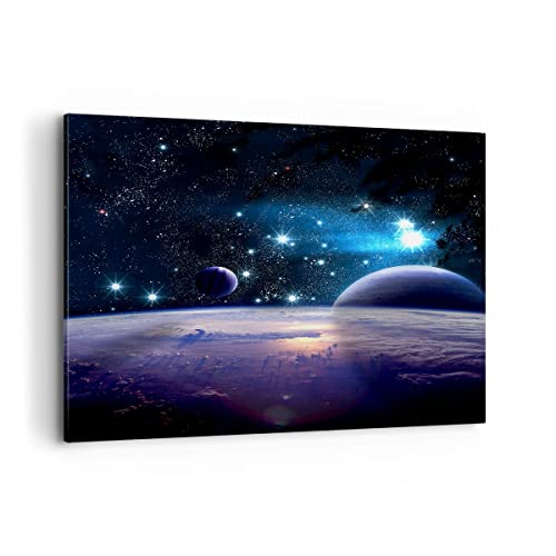 Bilder auf Leinwand 100x70cm Leinwandbild mit Rahmen Kosmos Planet Groß Wanddeko Bild Schlafzimmer Küche Deko Wandbilder Dekoration Wohnzimmer Wall Decor Canvas Wand Kunstdruck Art AA100x70-3575 von ARTTOR