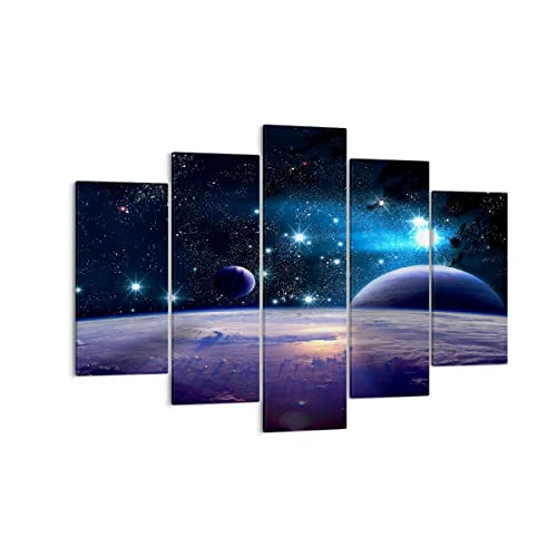 Mehrteilige Bilder auf Leinwand 150x100cm Leinwandbild Kosmos Planet Groß XXL Wanddeko Bild Schlafzimmer Set 5 teilige Wandbilder Dekoration Wohnzimmer Decor Canvas Wand Kunstdruck Art EA150x100-3575 von ARTTOR