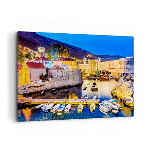 Wandbilder Dekoration Wohnzimmer Kroatien Dubrovnik Altstadt Festung Bilder auf Leinwand 120x80cm Leinwandbild Schlafzimmer Deko Wand Kunstdruck Art Groß XXL Wanddeko Bild Decor Canvas AA120x80-2917 von ARTTOR