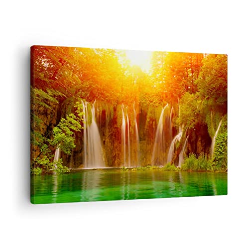 Bilder auf Leinwand Kroatien nationalpark wasserfall Leinwandbild 70x50cm Wandbilder Dekoration Wohnzimmer Schlafzimmer Deko Klein Wanddeko Bild Wand Kunstdruck Art Wall Decor Canvas AA70x50-2228 von ARTTOR