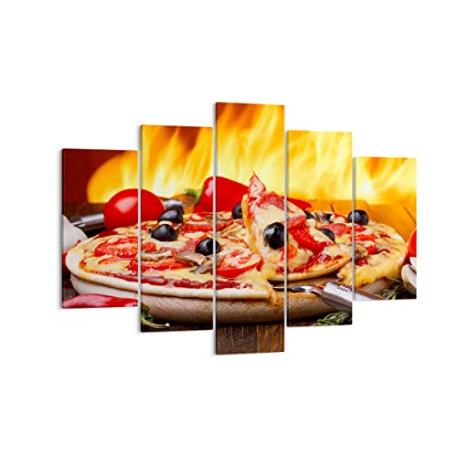 ARTTOR Bilder auf Leinwand 150x100cm Leinwandbild Kuchen Backen Pizza Käse Groß XXL Wanddeko Bild Schlafzimmer Set 5 teilige Wandbilder Dekoration Wohnzimmer Canvas Wand Kunstdruck Art EA150x100-2406 von ARTTOR