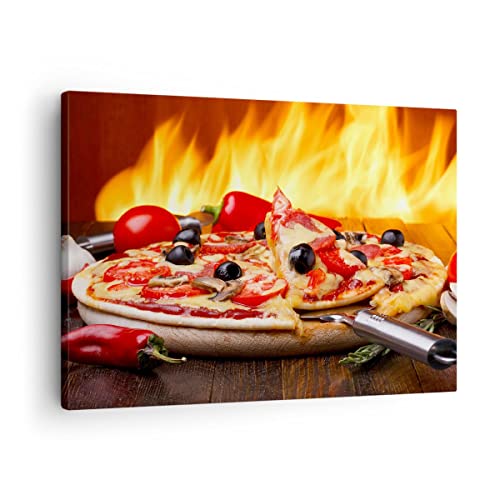 Bilder auf Leinwand Kuchen Backen Pizza Käse Leinwandbild 70x50cm Wandbilder Dekoration Wohnzimmer Schlafzimmer Küche Deko Klein Wanddeko Bild Wand Kunstdruck Art Wall Decor Canvas AA70x50-2406 von ARTTOR