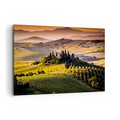 Wandbilder Dekoration Wohnzimmer Landwirtschaft Bauernhof Toskana Weinberg Bilder auf Leinwand 120x80cm Leinwandbild Schlafzimmer Deko Wand Kunstdruck Art Groß XXL Wanddeko Bild Canvas AA120x80-2465 von ARTTOR