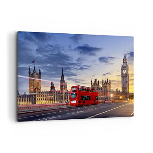 Wandbilder Dekoration Wohnzimmer London Bus Bilder auf Leinwand 120x80cm Leinwandbild mit Rahmen Schlafzimmer Küche Deko Wand Kunstdruck Art Groß XXL Wanddeko Bild Wall Decor Canvas AA120x80-3592 von ARTTOR