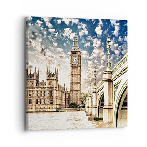 Bilder auf Leinwand 40x40cm Leinwandbild London architektur big ben Klein Wanddeko Bild Schlafzimmer Küche Deko Wandbilder Dekoration Wohnzimmer Wall Decor Canvas Wand Kunstdruck Art AC40x40-2415 von ARTTOR