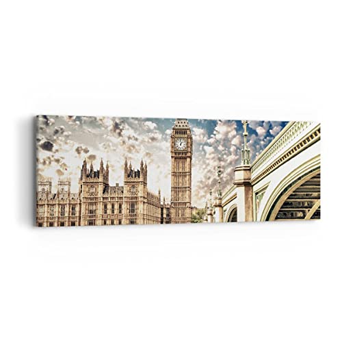 Panorama Bilder auf Leinwand London architektur big ben Leinwandbild 90x30cm Wandbilder Dekoration Wohnzimmer Schlafzimmer Küche Klein Wanddeko Bild Wand Kunstdruck Art Wall Decor Canvas AB90x30-2415 von ARTTOR