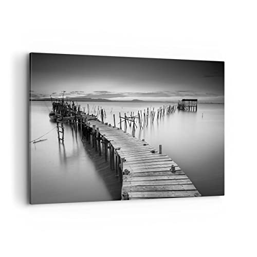 Bilder auf Leinwand 100x70cm Leinwandbild Meer Brücke Landschaft Natur Groß Wanddeko Bild Schlafzimmer Küche Deko Wandbilder Dekoration Wohnzimmer Wall Decor Canvas Wand Kunstdruck Art AA100x70-3082 von ARTTOR