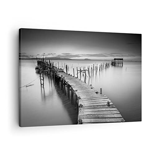 Bilder auf Leinwand Meer Brücke Landschaft Natur Leinwandbild 70x50cm Wandbilder Dekoration Wohnzimmer Schlafzimmer Küche Deko Klein Wanddeko Bild Wand Kunstdruck Art Wall Decor Canvas AA70x50-3082 von ARTTOR